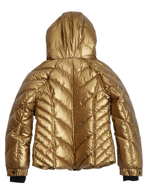 GUESS Big Girls Metallic Quilted Hooded Puffer Jacket, Created for Macys
