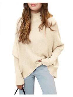 SySea Girls Pullover Sweaters Oversized Long Sleeve Turtleneck Knit Sweater Casual School Tops for 5-14 Years