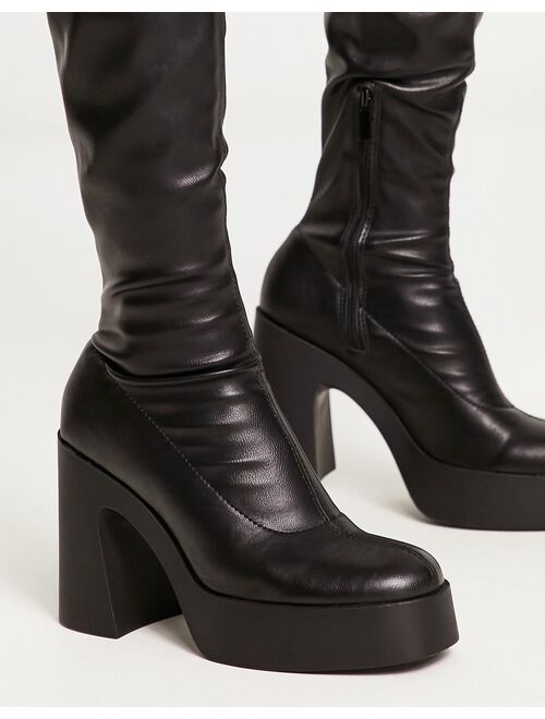 Stradivarius knee high platform sock boot in black