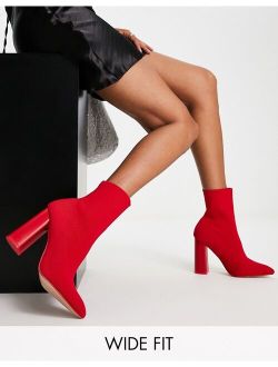Wide Fit Public Desire Exclusive Wide Fit Loyal heel sock boots in red knit