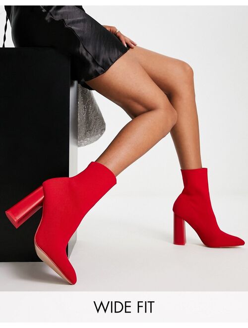 Public Desire Wide Fit Public Desire Exclusive Wide Fit Loyal heel sock boots in red knit