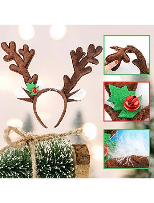 HANSGO Reindeer Antlers Headband, 2PCS Deer Antlers Headband with Bells Cute Christmas Reindeer Ears Headband