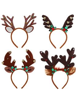 FRCOLOR Reindeer Antlers Headband 4Pack Christmas Headband Reindeer Headband Christmas Headbands for Women Kids Party Accessories Elf Headband