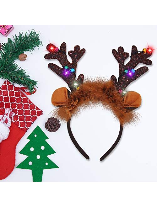 JOYIN 4Pcs Light-Up Reindeer Headband, Christmas LED Antlers Reindeer Hat Headbands Holiday Headbands for Christmas Supplies and Holiday Parties Favors (ONE SIZE FITS ALL