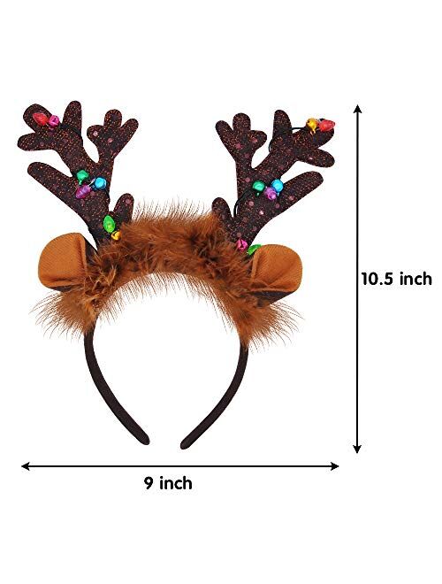 JOYIN 4Pcs Light-Up Reindeer Headband, Christmas LED Antlers Reindeer Hat Headbands Holiday Headbands for Christmas Supplies and Holiday Parties Favors (ONE SIZE FITS ALL