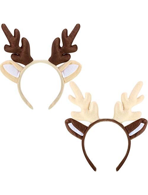 Bememo 2 Pieces Antler Headband Reindeer Headband Christmas Easter Headwear with Ears (Style B)