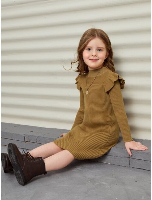 SHEIN Toddler Girls Ruffle Trim Mock Neck Sweater Dress Without Belt