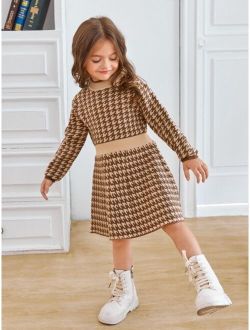 Toddler Girls Houndstooth Pattern Sweater Dress