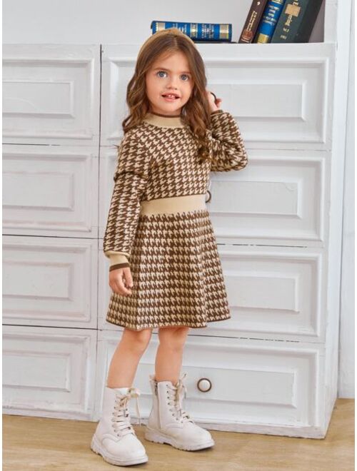 SHEIN Toddler Girls Houndstooth Pattern Sweater Dress