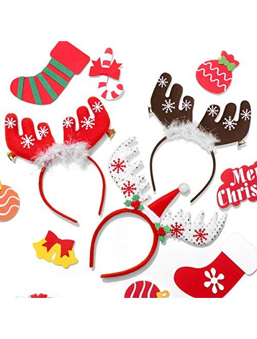 FRCOLOR Christmas Reindeer Antlers Headband, Reindeer Antler Holiday Headband for Kids Adults Christmas New Year Festive Holiday Party Supplies, 4PCs