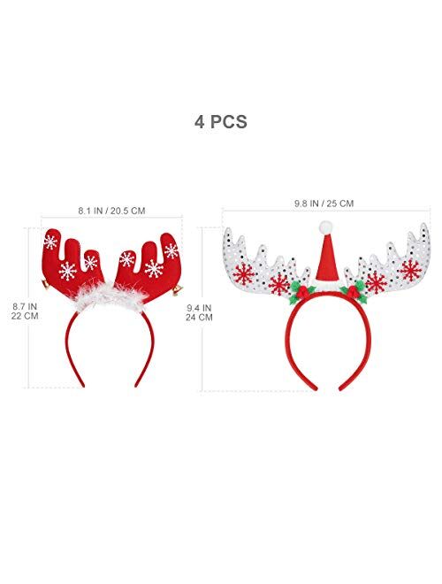 FRCOLOR Christmas Reindeer Antlers Headband, Reindeer Antler Holiday Headband for Kids Adults Christmas New Year Festive Holiday Party Supplies, 4PCs