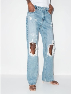distressed bootcut jeans
