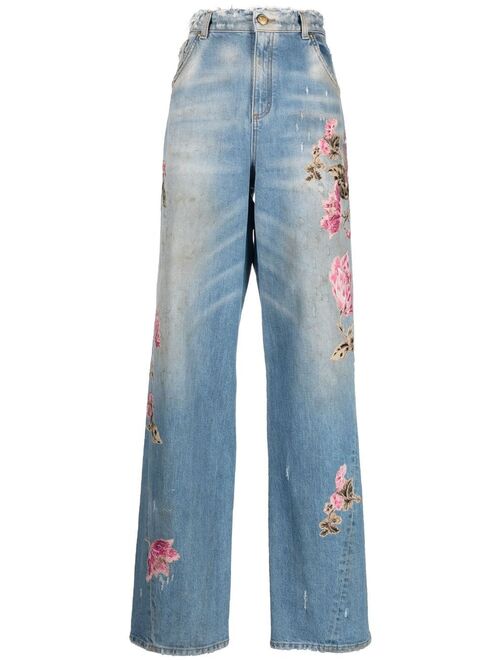 Blumarine floral-embroidered boyfriend jeans