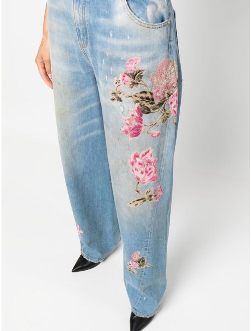 Blumarine floral-embroidered boyfriend jeans