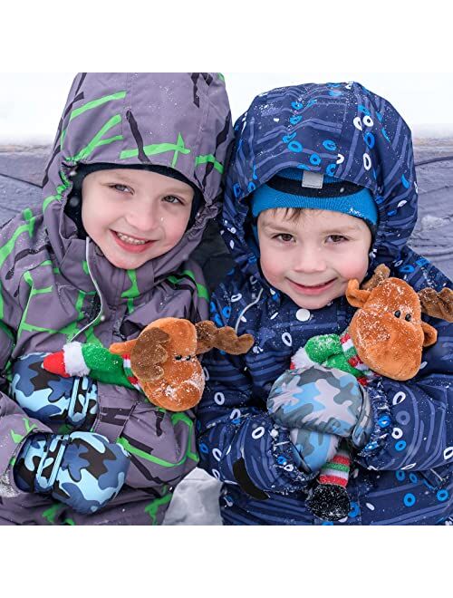 Geyoga 3 Pairs Winter Kids Gloves Windproof Warm Boys Girls Ski Gloves Camouflage Anti Skid Adjustable Gloves for Riding Outdoor