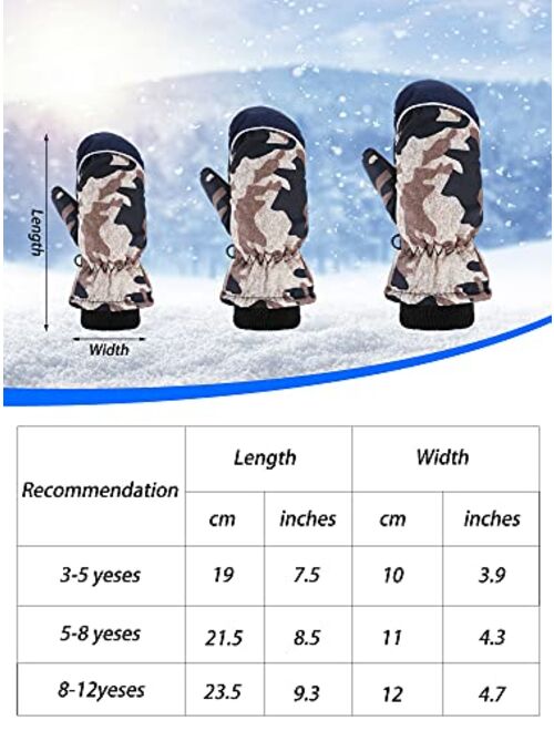 Satinior 2 Pairs Kids Winter Ski Gloves Mitten Waterproof Warm Snow Gloves for Outdoor Activities