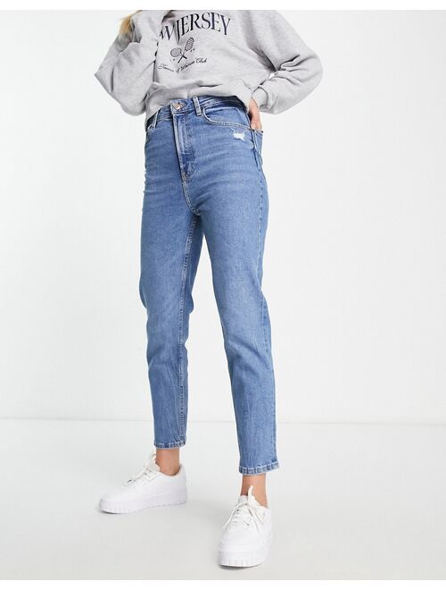 Bershka Tall comfort fit mom jeans in mid blue