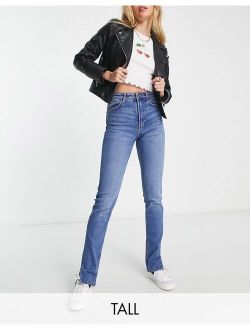 Tall split hem flare jean in mid blue