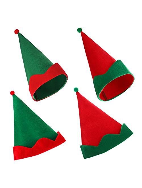 SATINIOR 8 Pieces Christmas Felt Elf Hats Green and Red Santa Elf Hat Novelty Funny Hats Xmas Holiday Party Costume Favors Gifts Accessories for Kids