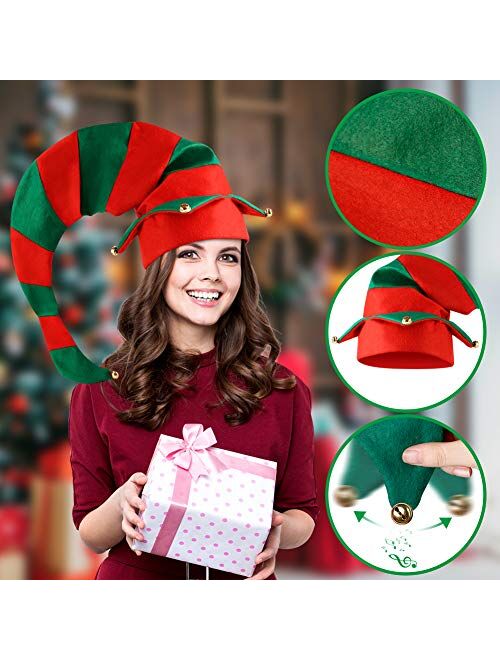 BigOtters Christmas Elf Hat, Novelty Funny Christmas Hat Long Striped Hat with Bells for Kids Adults Holiday Theme Photos Props Christmas Party Favors