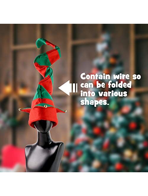BigOtters Christmas Elf Hat, Novelty Funny Christmas Hat Long Striped Hat with Bells for Kids Adults Holiday Theme Photos Props Christmas Party Favors