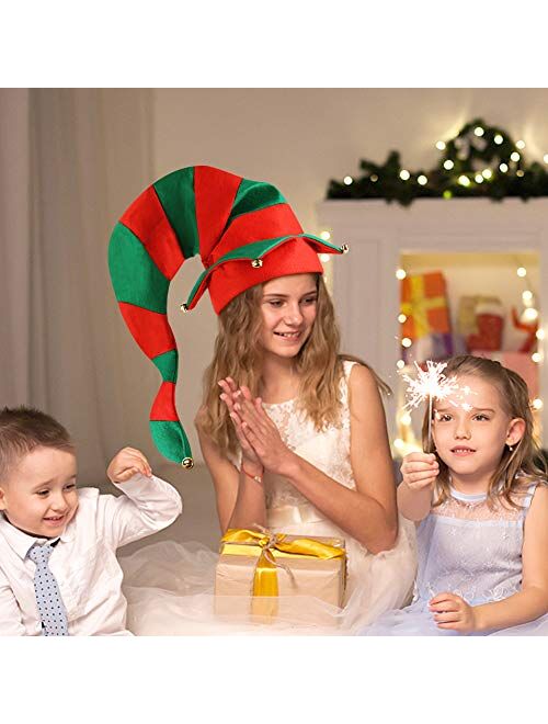 BigOtters Christmas Elf Hat, Novelty Funny Christmas Hat Long Striped Hat with Bells for Kids Adults Holiday Theme Photos Props Christmas Party Favors