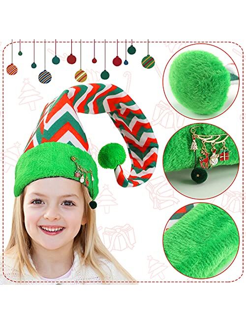 MCPINKY Christmas Elf Hat, Long Striped Hat Felt and Plush Hat With Snowmen Brooch Pin for Kids Women Adults Holiday Party Custume Christmas Dress Up