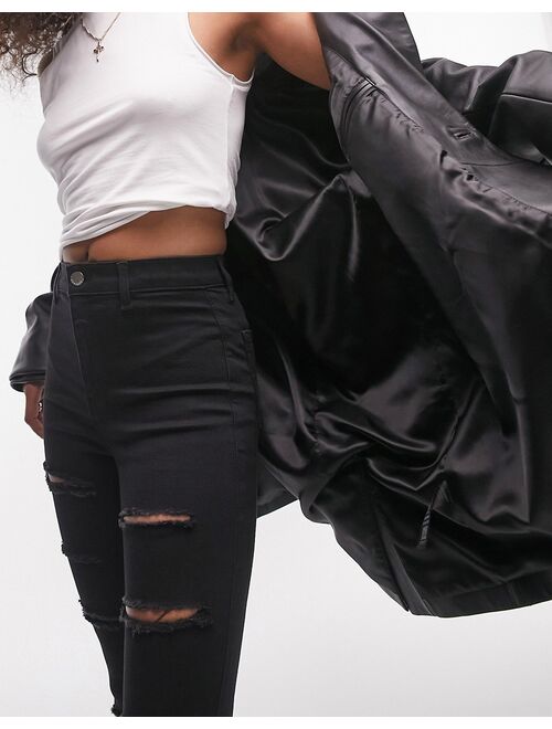 Topshop Joni jeans with super rips in black