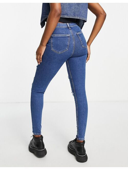 Topshop Joni jean with super rip in mid blue