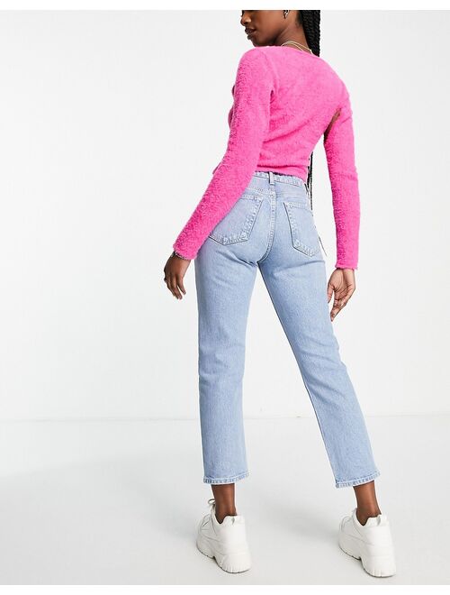 Topshop straight jeans with clean hem in bleach