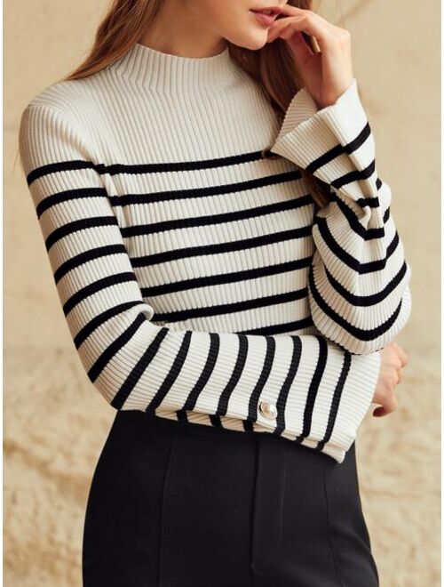 MOTF Premium Wool-mix Striped Bell Sleeve Sweater