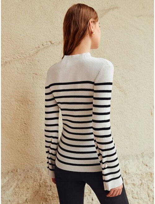MOTF Premium Wool-mix Striped Bell Sleeve Sweater