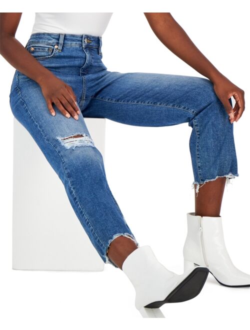 INC International Concepts Women's High-Rise Distressed Straight-Leg Jeans, Created for Macy's
