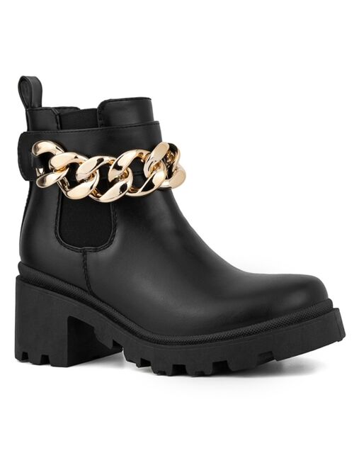 SUGAR Women's Favorite Round Toe Combat Booties with Chain