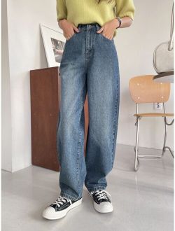 High Waist Slant Pocket Jeans