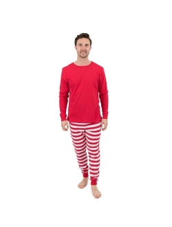 Mens Two Piece Cotton Pajamas Striped Red & Solid Top White S