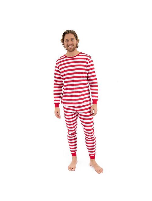 Leveret Mens Two Piece Cotton Pajamas Striped Red & Solid Top White S