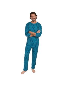 Mens Two Piece Cotton Loose Fit Pajamas Dog Paw Blue S