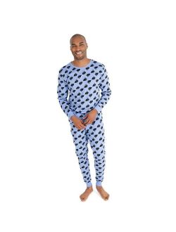 Mens Two Piece Cotton Pajamas Bunny Blue XL