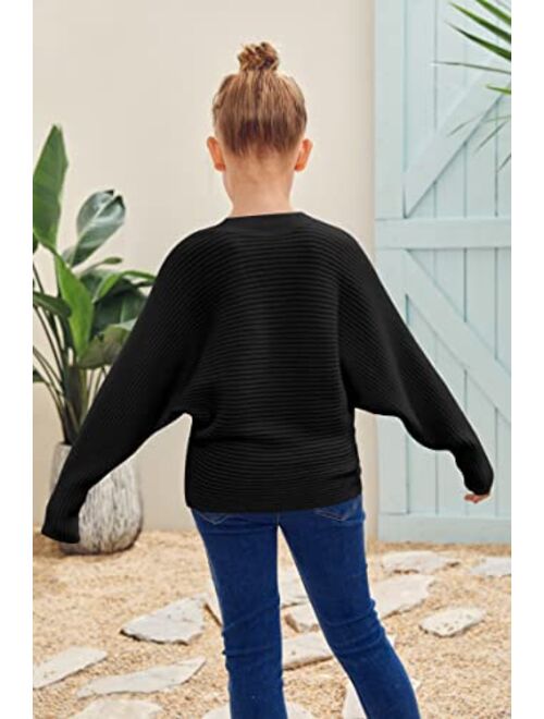 Mafulus Girl's Oversized Crewneck Fall Sweaters Kids Batwing Long Sleeve Slouchy Chunky Cute Pullover Jumper Shirts 5-14T