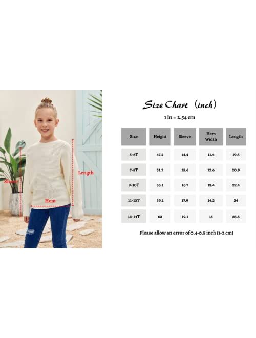 Mafulus Girl's Oversized Crewneck Fall Sweaters Kids Batwing Long Sleeve Slouchy Chunky Cute Pullover Jumper Shirts 5-14T