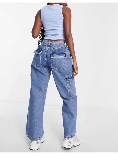 ASOS DESIGN Hourglass cotton blend low rise 'cargo' jean in mid wash blue - LBLUE