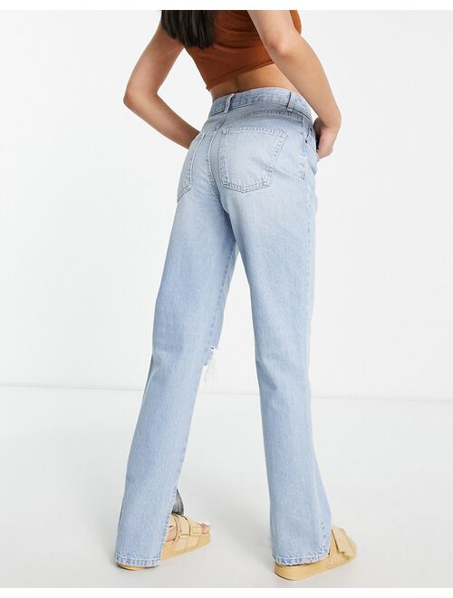 ASOS DESIGN straight jean in light wash with rip and split hem