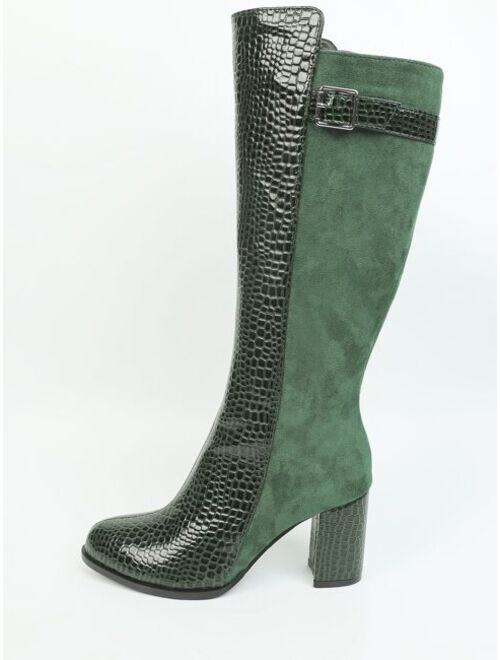 Shein Crocodile Embossed Buckle Decor Riding Boots