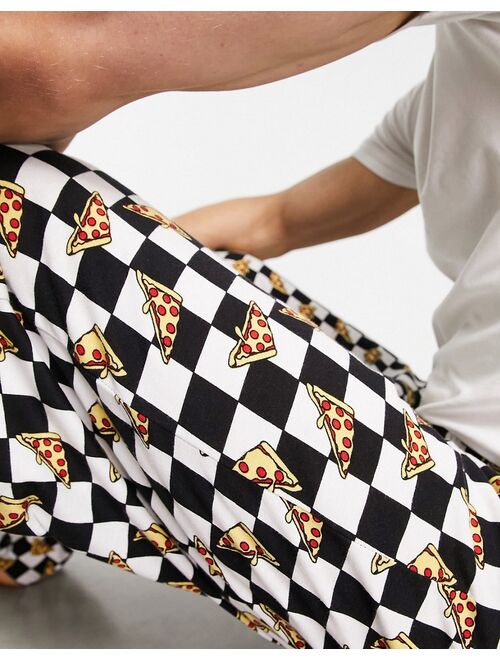 ASOS DESIGN lounge bottom in black and white grid with pizza print