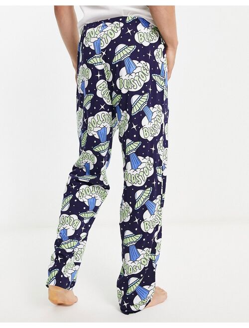 ASOS DESIGN lounge bottoms in navy with blast off print