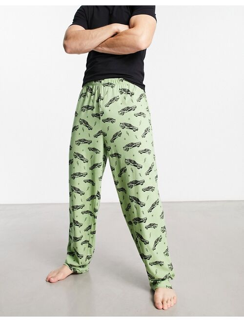 ASOS DESIGN lounge bottom in green with cars print