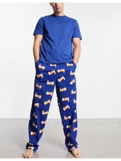 pajama set in navy with t-shirt and pants in breakfast print