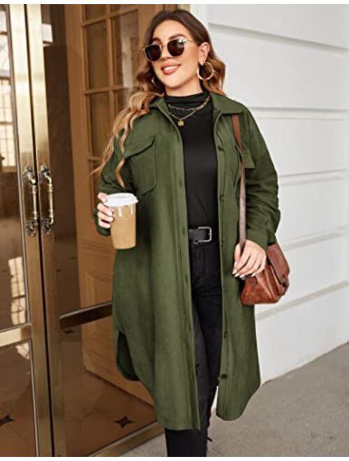IN'VOLAND Womens Plus Size Shirts Jacket Long Sleeve Lounge Lapel Boyfriend Button Down Long Jacket Coats with Pockets