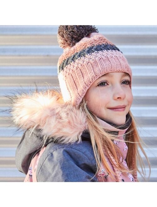 DEUX PAR DEUX Girl Striped Earflap Knit Hat Pink And Grey - Toddler Child